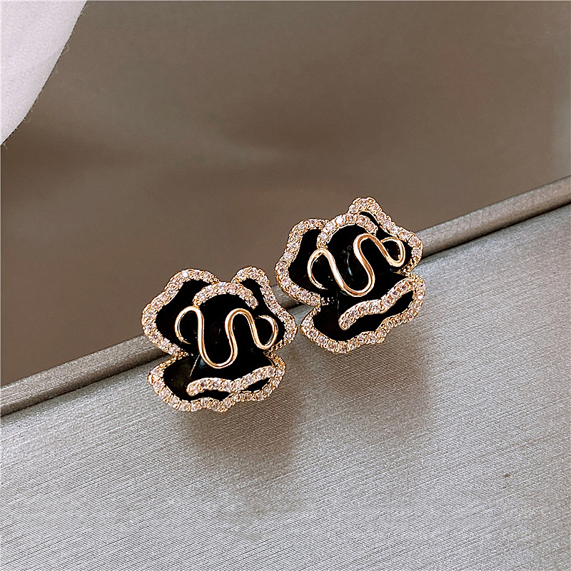 Black Lotus Gold Earrings