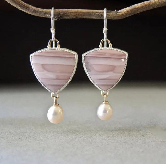 Vintage Pink Stone Pearl Earrings-Westeryn