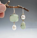 Vintage Green Stone Bead Earrings-Westeryn