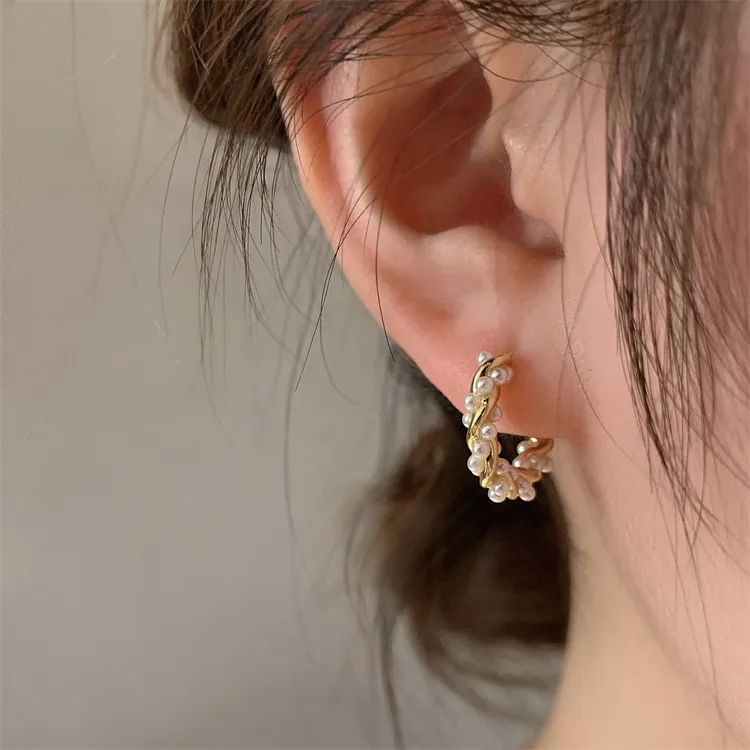 Elegant Round Pearl Earrings with Inlays-Westeryn