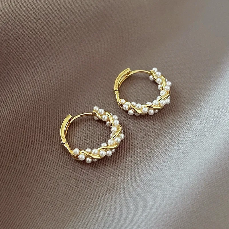 Elegant Round Pearl Earrings with Inlays-Westeryn