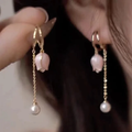 Elegant Rose Tulip Pearl Earrings-Westeryn