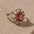 Red Crystal Ring with Vintage Pearls-Westeryn