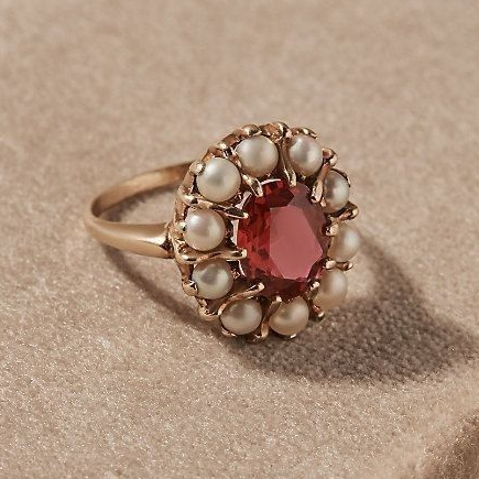 Red Crystal Ring with Vintage Pearls-Westeryn