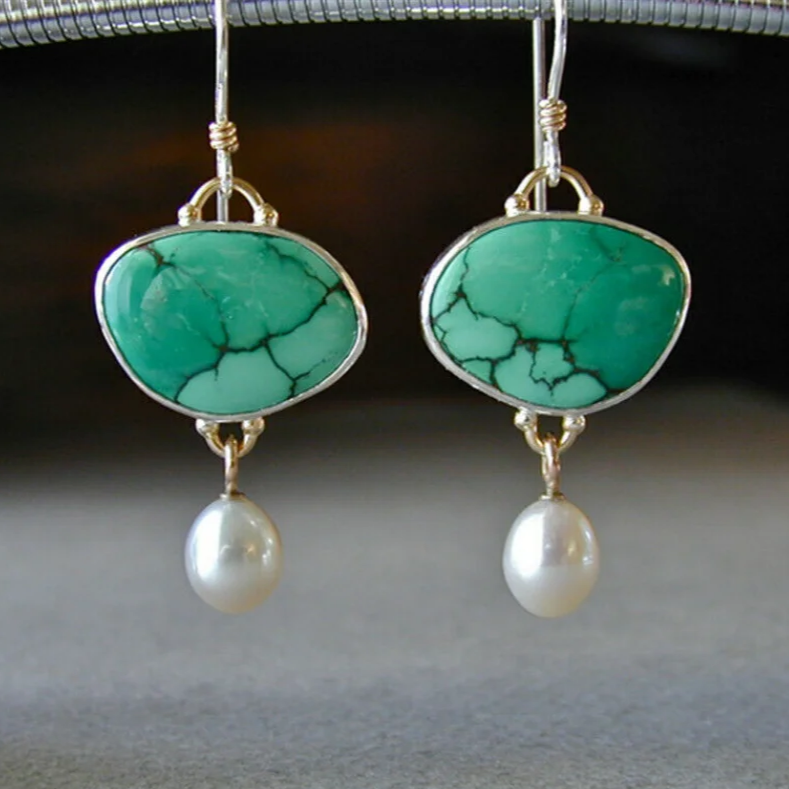Vintage Earrings Made of Turquoise and Pearls-Westeryn