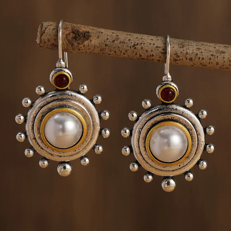 Vintage Silver and Gold Inlaid Pearl Earrings-Westeryn