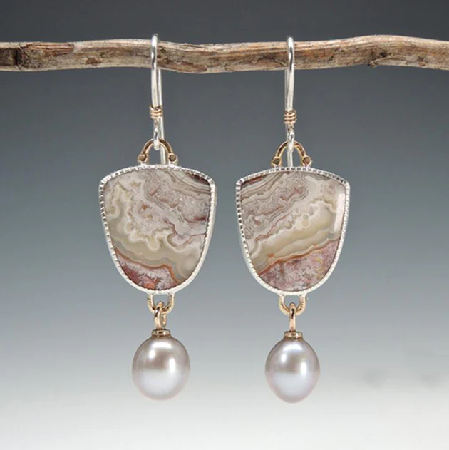 Natural Stone Pendant with Vintage Beads