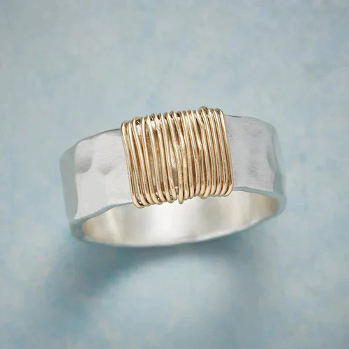 Antique Golden Threads Silver Ring | White Gold-Westeryn