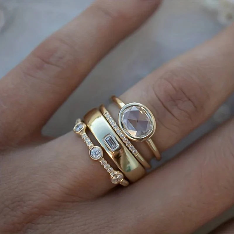 Vintage Gold & Zirconia Ring Set | Gold-Westeryn