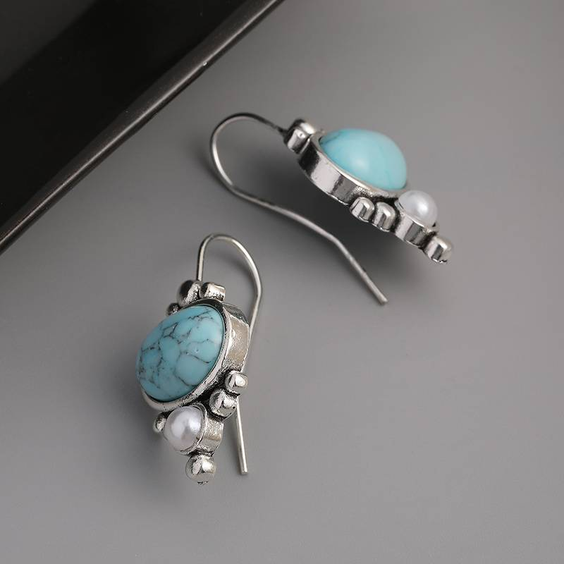 Vintage Blue Sky Stone Beaded Earrings-Westeryn