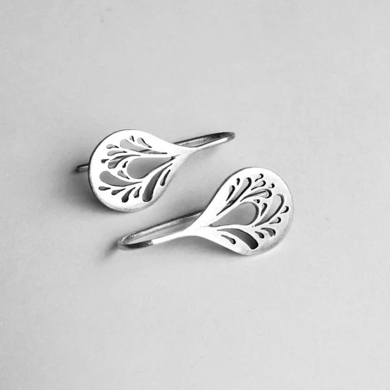 Antique Hollow Drop Earrings | White Gold-Westeryn