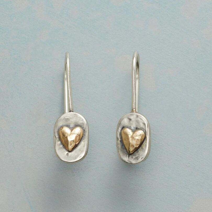 Vintage Silver Golden Heart Earrings-Westeryn