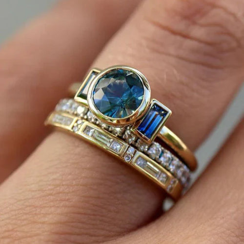 Antique Blue Elegant Ring Set | Gold-Westeryn