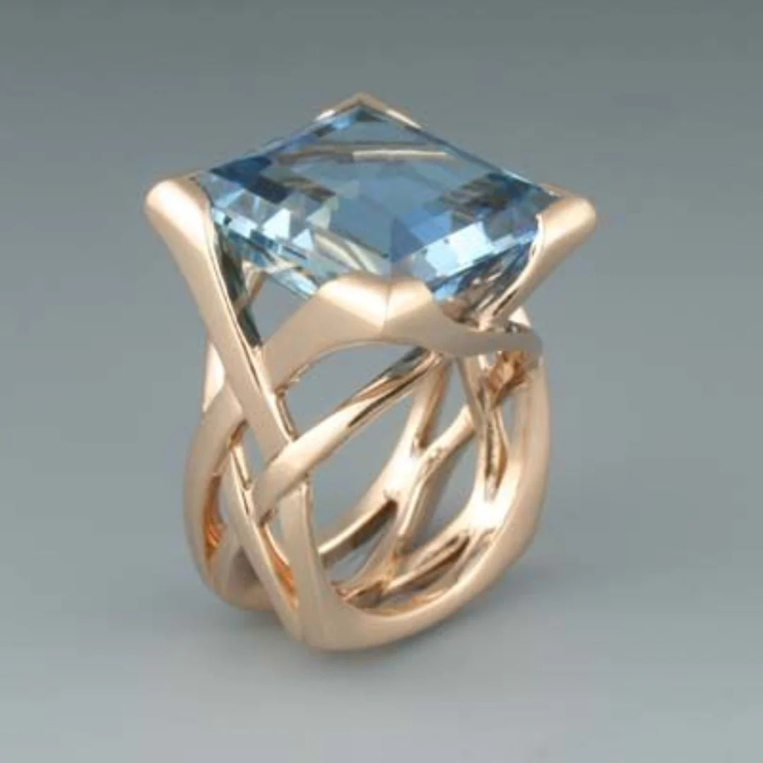 Vintage Rose Gold Blue Zirconia Ring-Westeryn