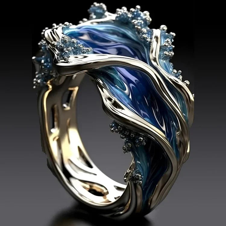 Antique Golden Ocean Wavy Ring | White Gold-Westeryn