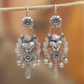 Elegant Vintage Silver Earrings with Swinging Heart & Flower Motifs - Alenyai-Westeryn