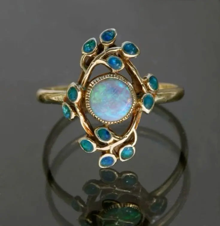 Blue Ring Vintage Crystals and Opal-Westeryn
