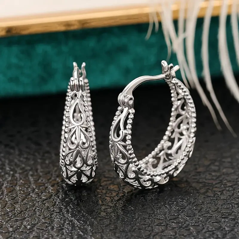 Antique Hollow Basket Earrings | White Gold-Westeryn