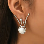 Antique Irregular Silver Pearl Earrings | White Gold-Westeryn