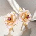 White Flower Red Zirconia Earrings | Gold-Westeryn