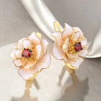 White Flower Red Zirconia Earrings | Gold-Westeryn