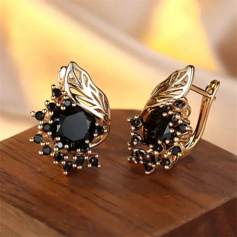 Black Zirconia Golden Earrings | Gold-Westeryn