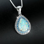 Elegant Blue Opal Drop Sparkling Necklace | White Gold-Westeryn