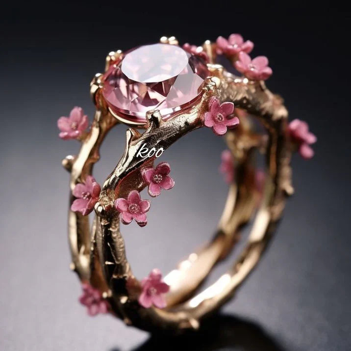 Elegant Crystal Pink Flower Ring | Gold-Westeryn