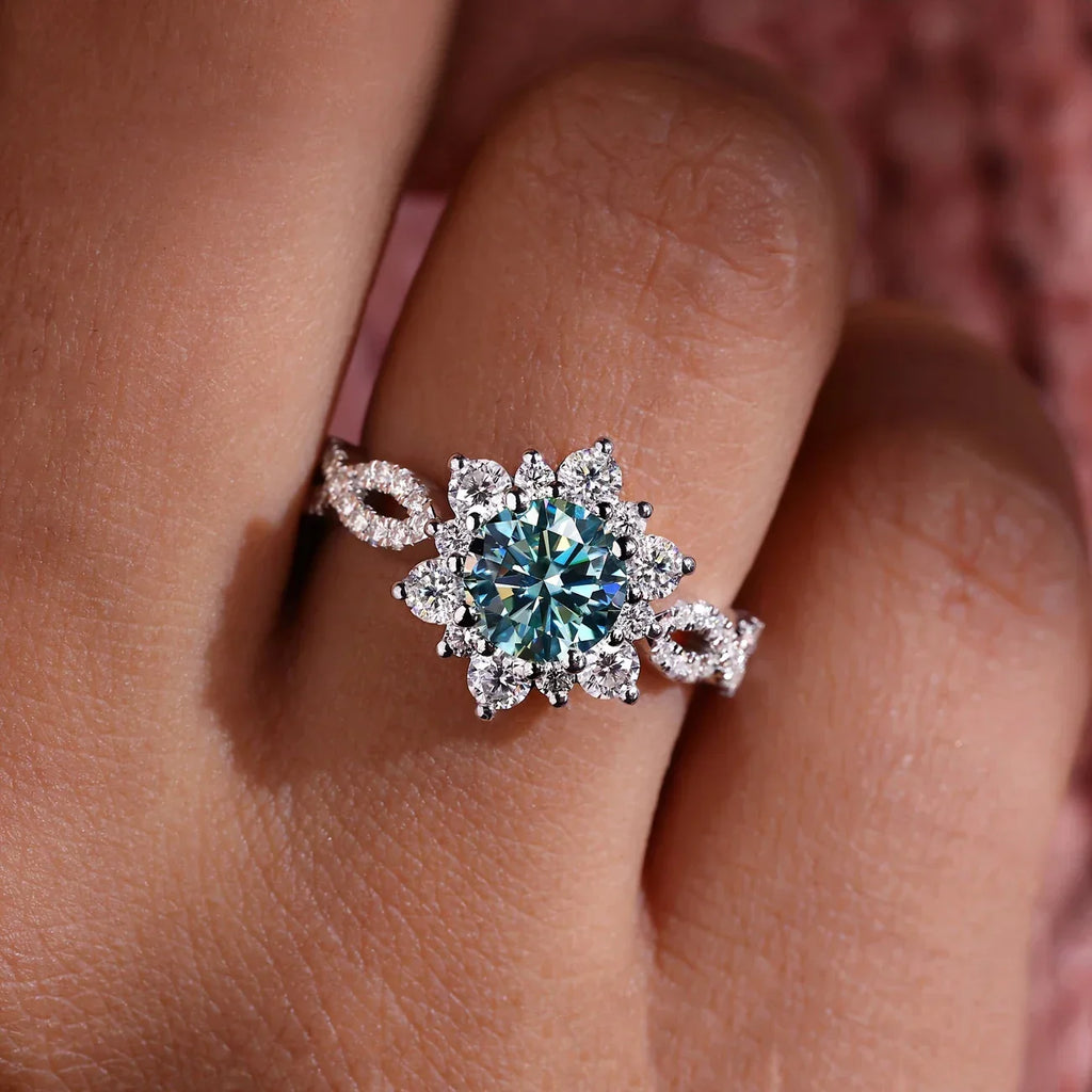 Crystal Turquoise Flower Ring | White Gold-Westeryn