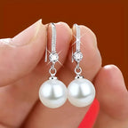 Lustrous Zirconia Pearl Drop Earrings | White Gold-Westeryn