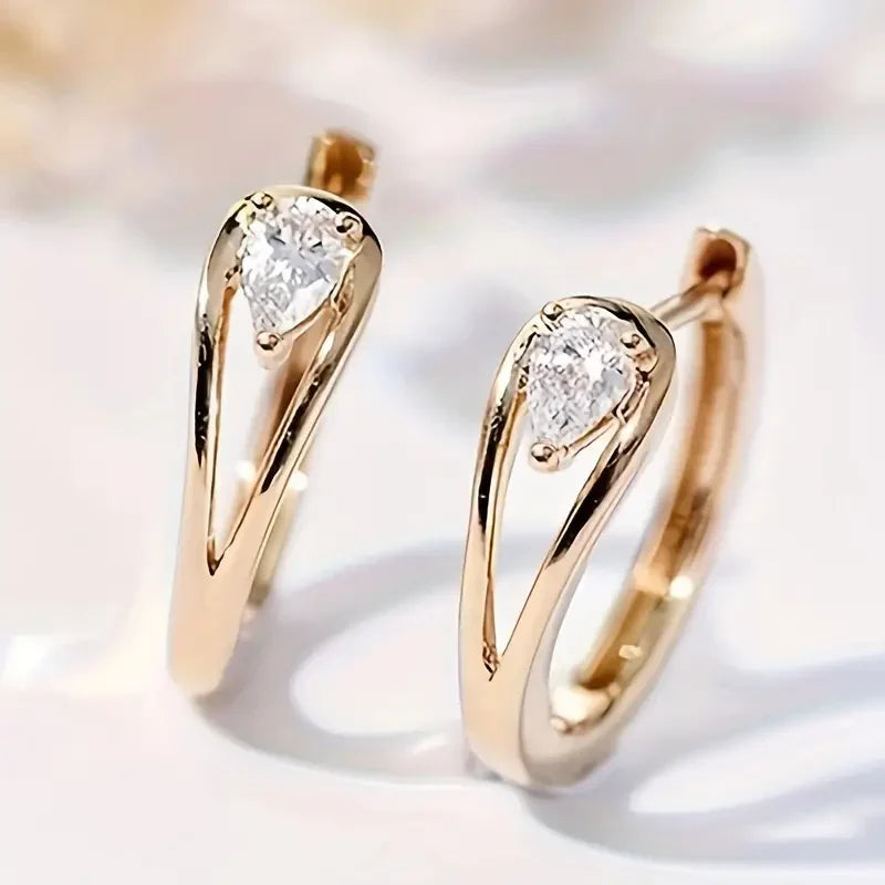 Exquisite Zirconia Golden Drop Earrings | Gold-Westeryn