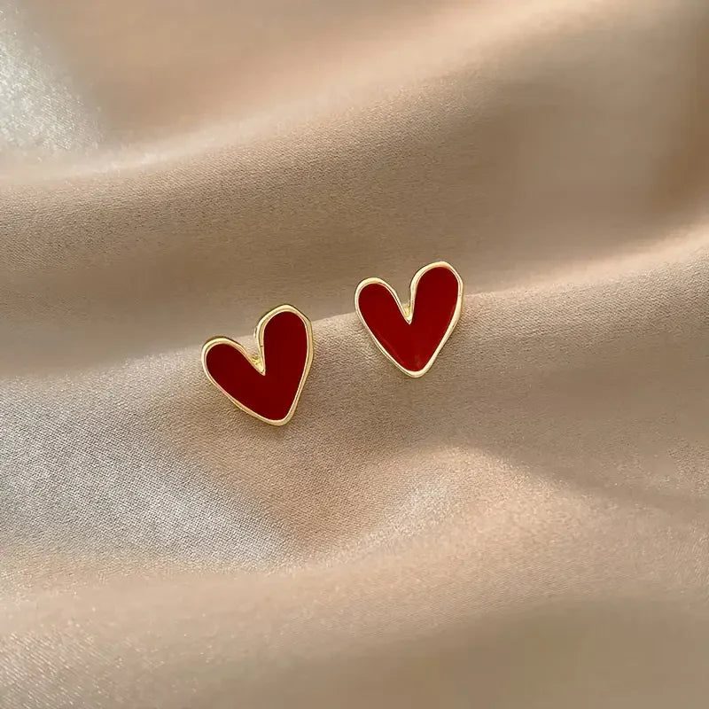 Antique Red Heart Gold Earrings | Gold-Westeryn