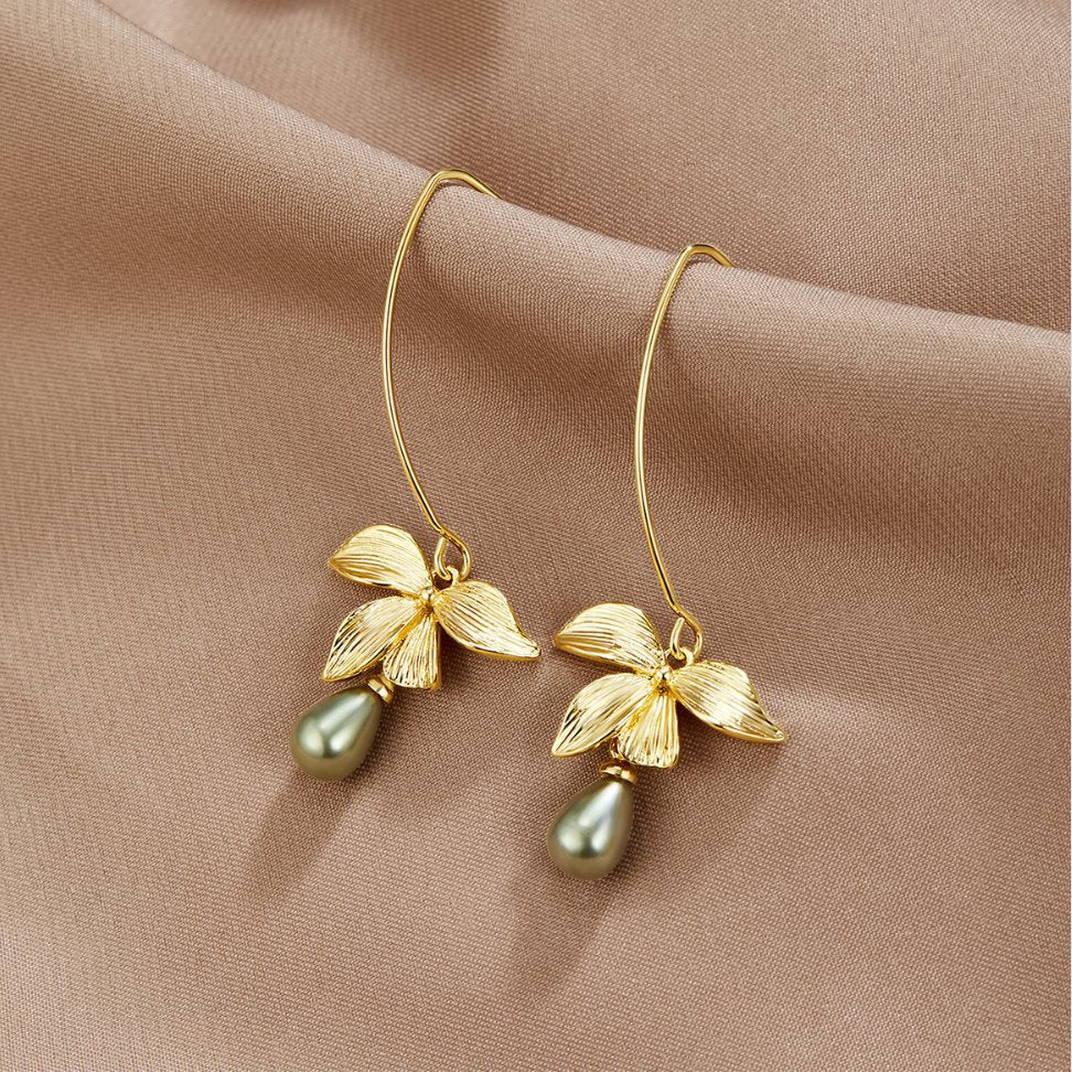 Jade Pearl & Petal Drop Earrings-Westeryn