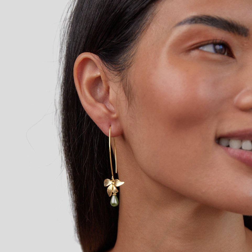 Jade Pearl & Petal Drop Earrings-Westeryn