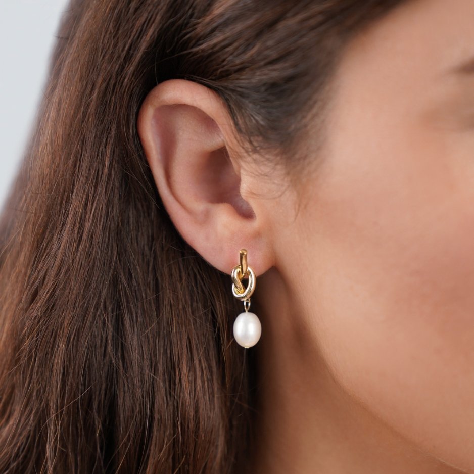 Knot Gold & Freshwater Pearls Earrings-Westeryn
