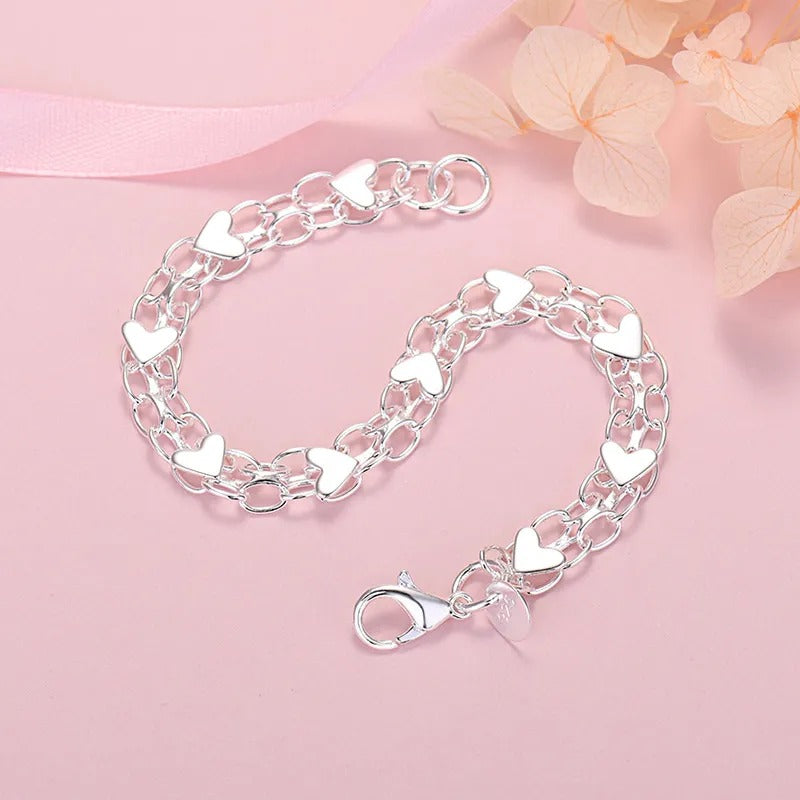 Silver Chain Bracelet with Hearts-Westeryn