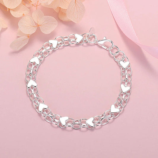 Silver Chain Bracelet with Hearts