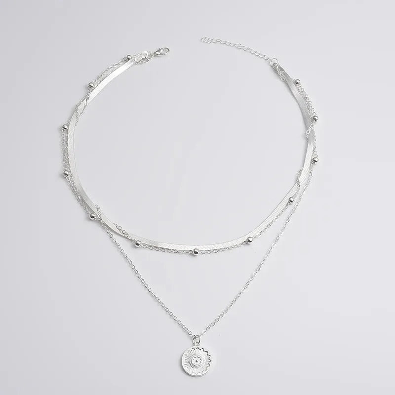 Three-Layered Round Silver Necklace-Westeryn