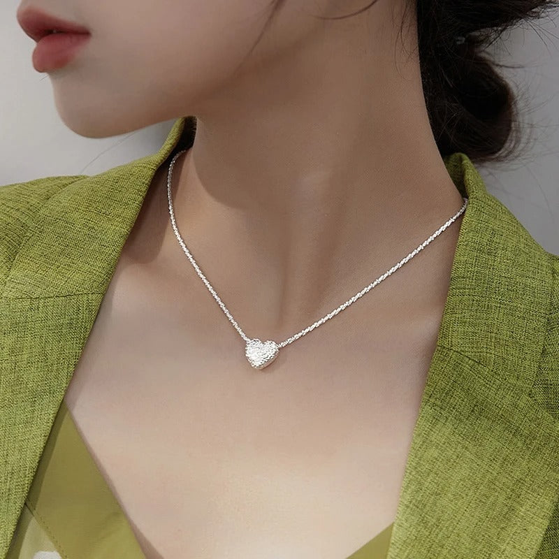 Silver Necklace with Engraved Heart