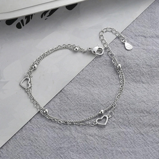 Thin Heart-Shaped Silver Bracelet