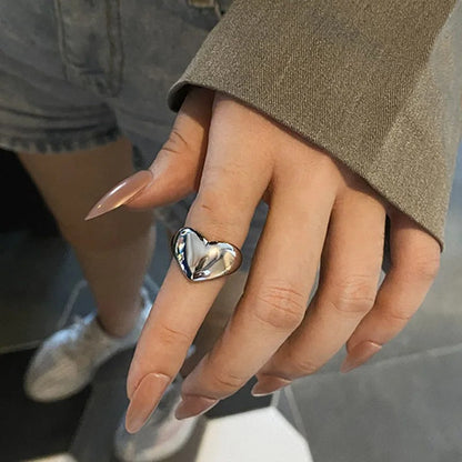 Adjustable Heart Ring in Silver