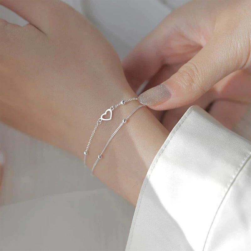 Thin Heart-Shaped Silver Bracelet-Westeryn