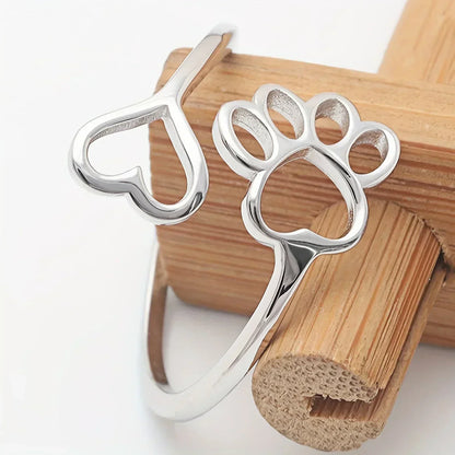 NIVI – Elegant Adjustable Paw Heart Ring Made of Handcrafted 925 Sterling Silver
