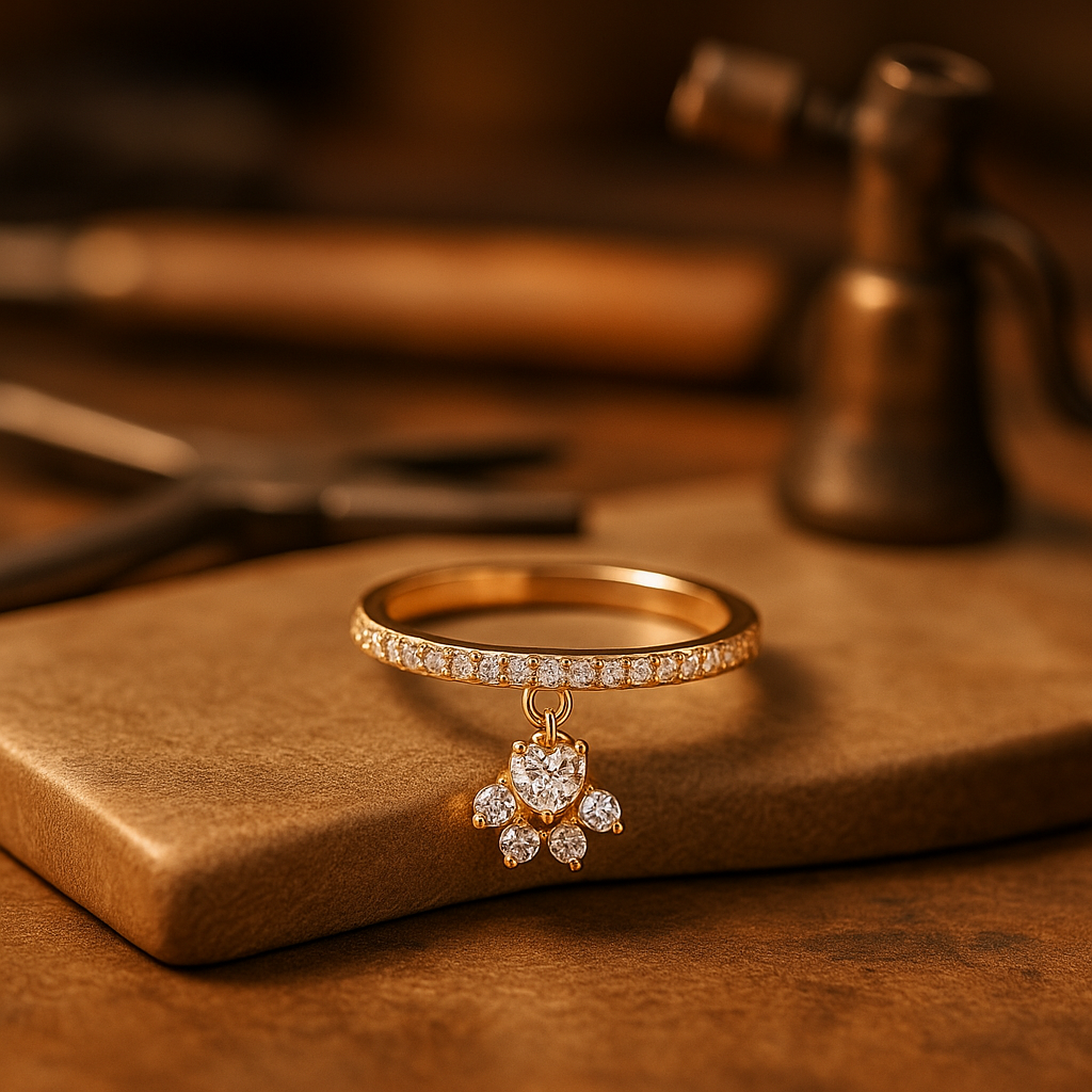 Whimsical Cat Paw & Heart Ring