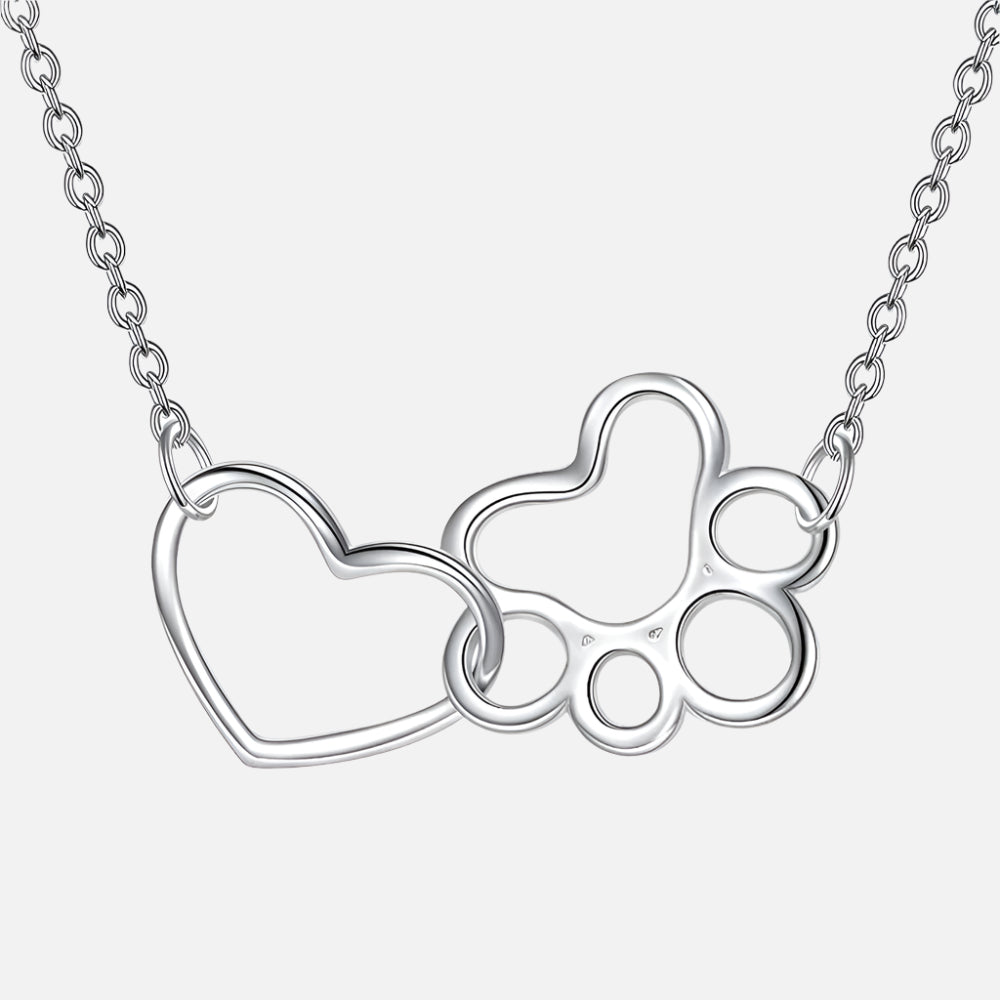 ILYA – Elegant Paw Necklace made of 925 Sterling Silver with Charming Heart Crystal Pendant