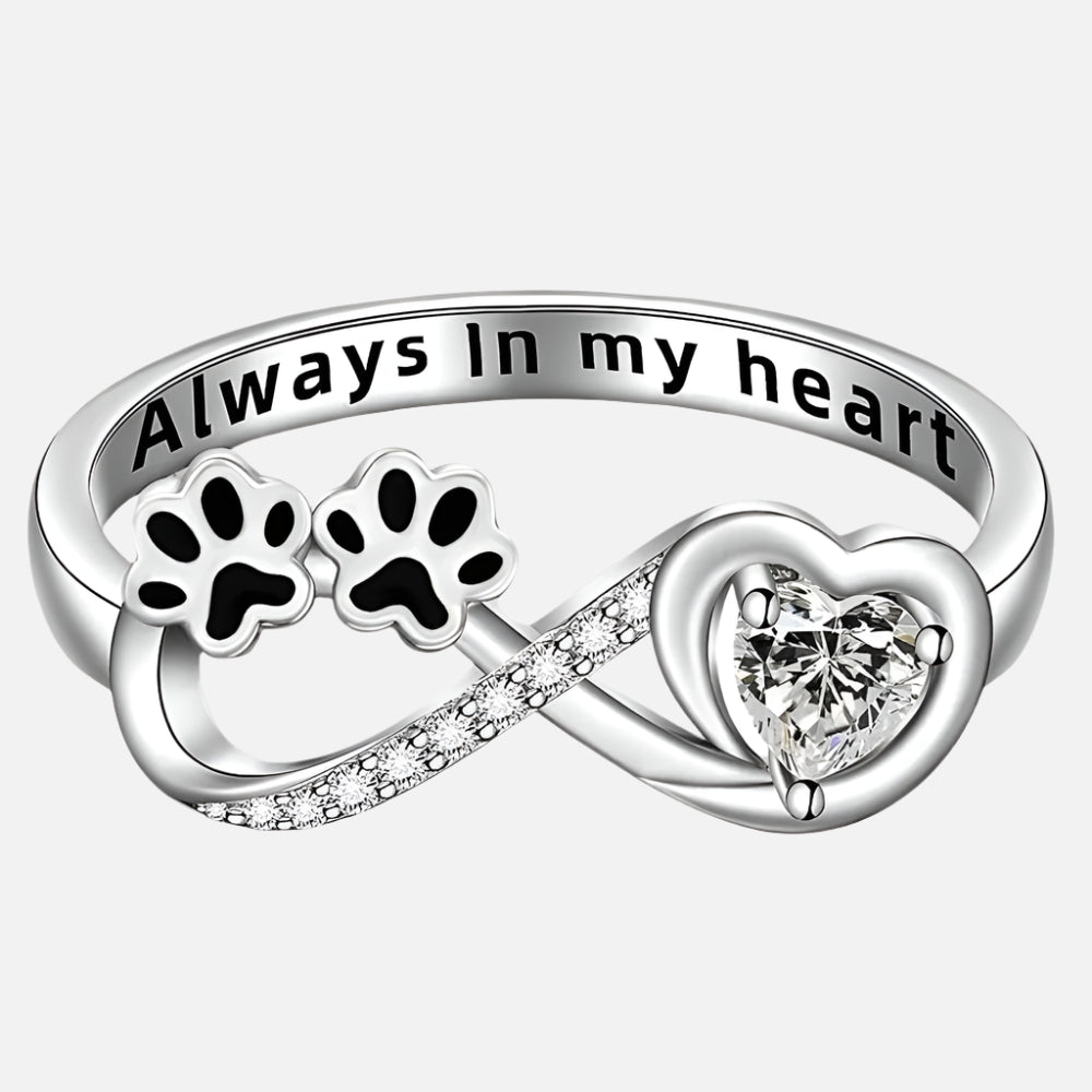 ARINA – Charm Paw Ring with Heart and Infinity Design, adorned with Sparkling Zirconia for Special Accents
