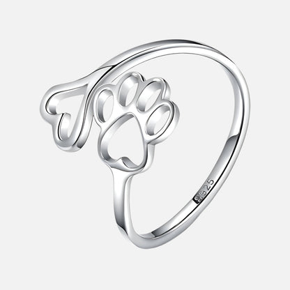 NIVI – Elegant Adjustable Paw Heart Ring Made of Handcrafted 925 Sterling Silver
