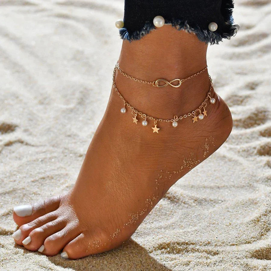 Infinity Anklet Bracelet + Pearls and Stars | Gold-Westeryn