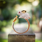 LEORA - Elegant Adjustable Silver Ring with Cute Bunny & Carrot, Adorned with Sparkling Crystals-Westeryn