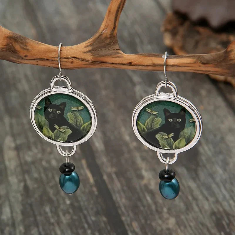 Midnight Elegance Cat Dangle Earrings-Westeryn